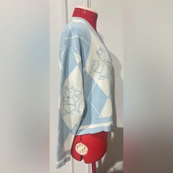 Disney Her Universe Cinderella Mice Blue White Argyle Women's Sweater size med - Picture 5 of 8